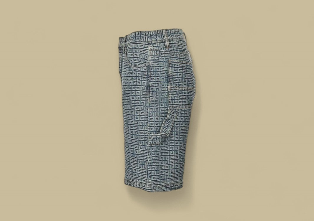 Givenchy 23SS 4G Full Logo Jacquard Weave Denim Cargo Shorts – Dark Wash