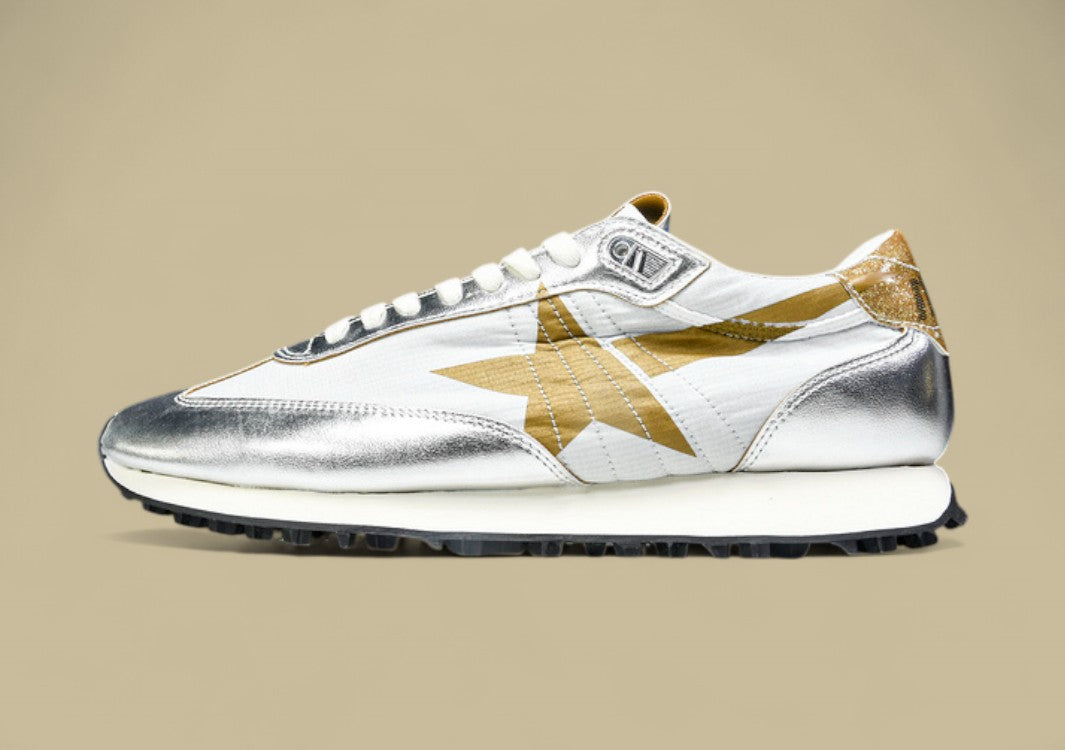 Golden Goose Marathon Low Top Living Casual Shoes Khaki/silver Lustre