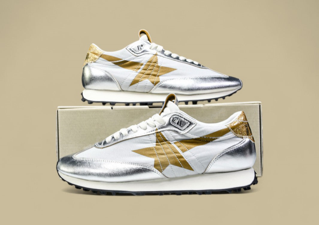 Golden Goose Marathon Low Top Living Casual Shoes Khaki/silver Lustre