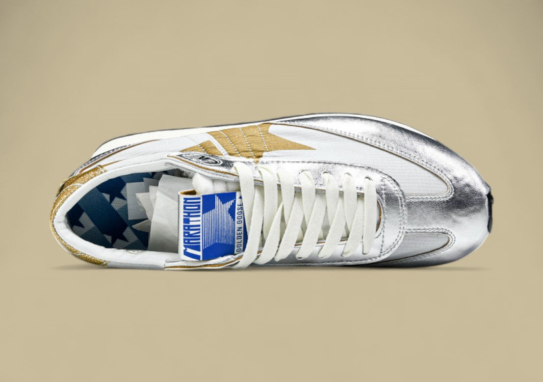 Golden Goose Marathon Low Top Living Casual Shoes Khaki/silver Lustre