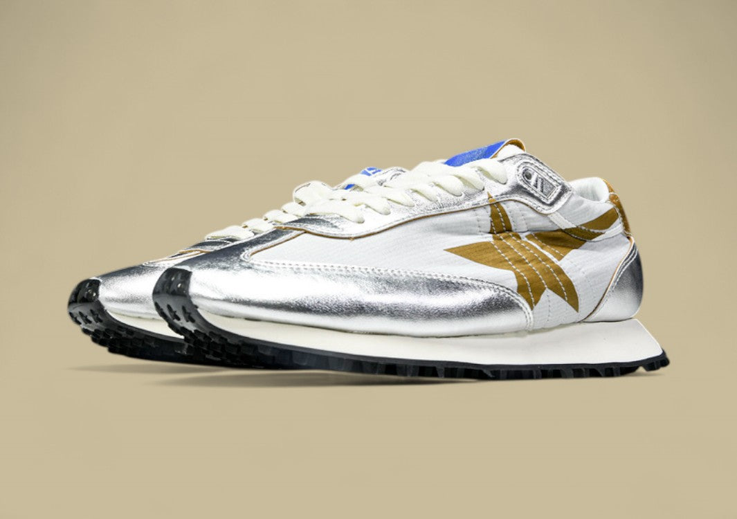 Golden Goose Marathon Low Top Living Casual Shoes Khaki/silver Lustre