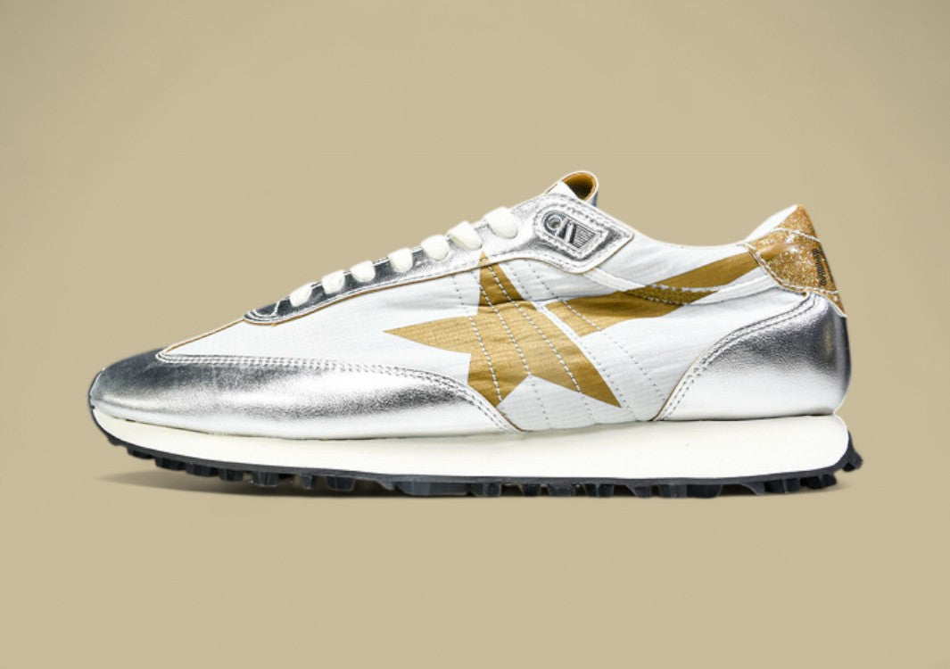Golden Goose Marathon Low Top Living Casual Shoes Khaki/silver Lustre
