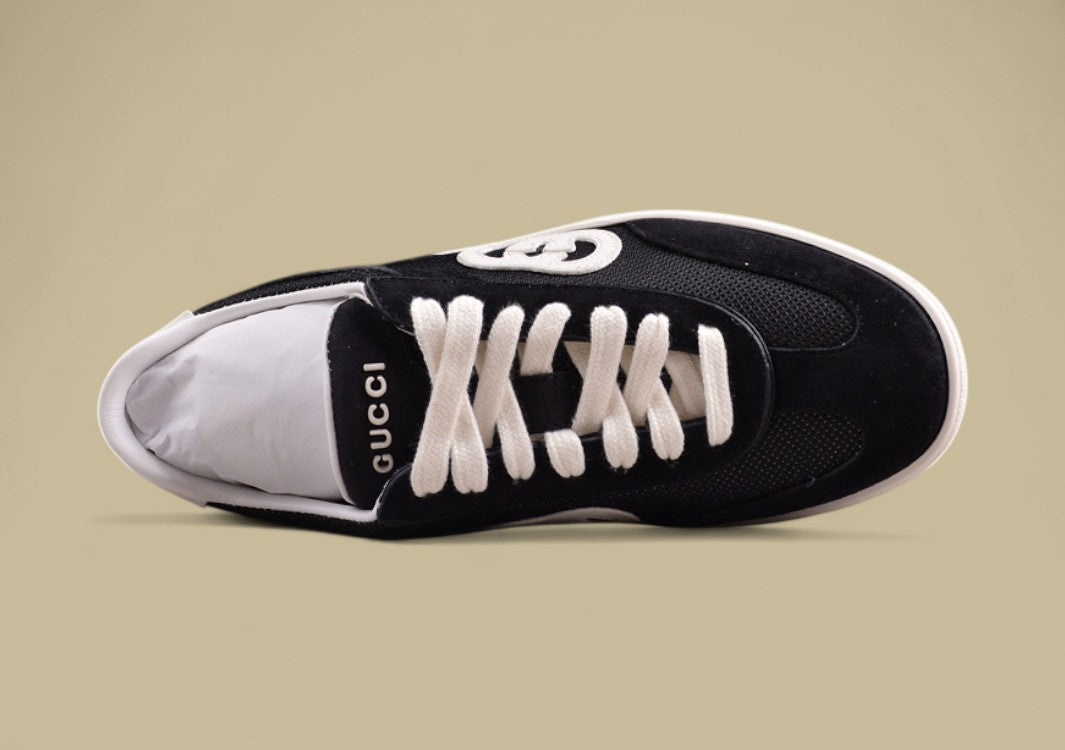 Gucci Black Retro Sneakers Classic Low-Tops with Bold White GG Logo