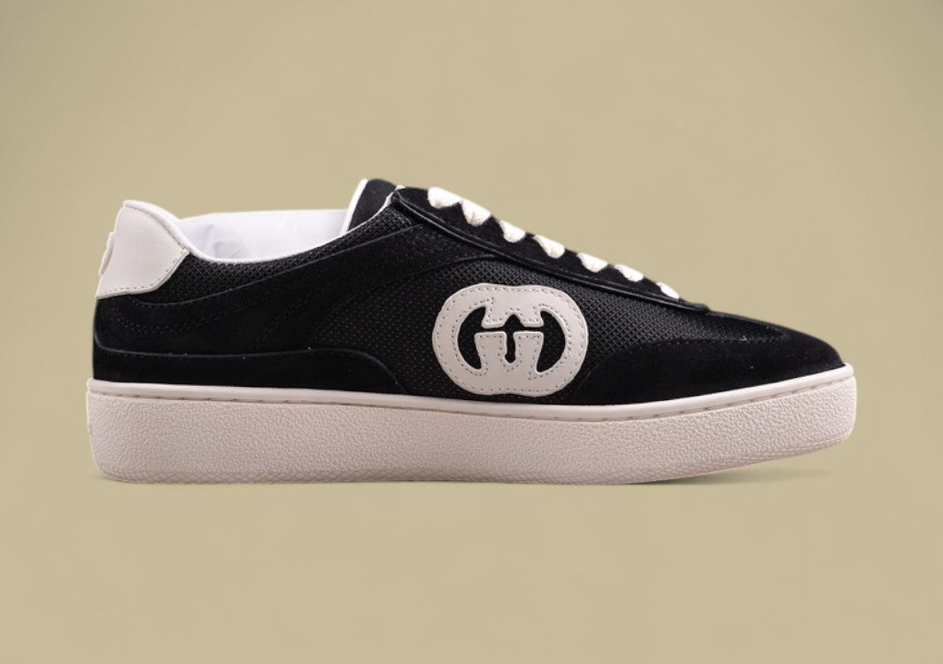 Gucci Black Retro Sneakers Classic Low-Tops with Bold White GG Logo