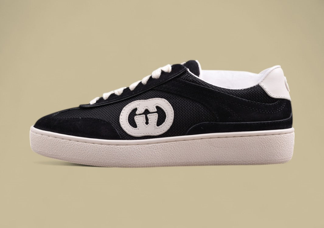 Gucci Black Retro Sneakers Classic Low-Tops with Bold White GG Logo