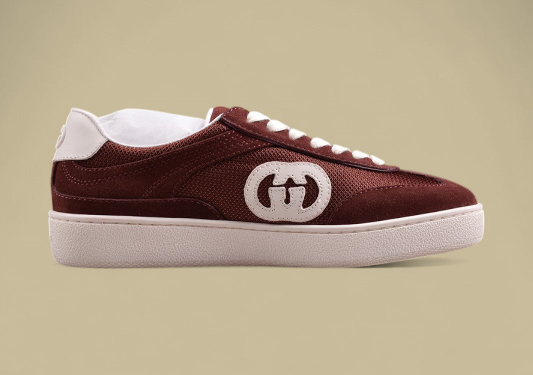 Gucci Burgundy Retro Sneakers Vintage Low-Tops with Bold Contrast Logo