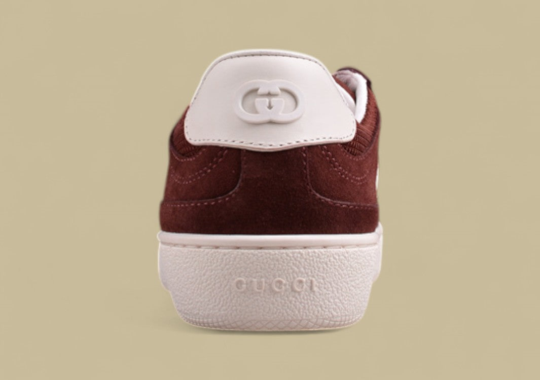 Gucci Burgundy Retro Sneakers Vintage Low-Tops with Bold Contrast Logo