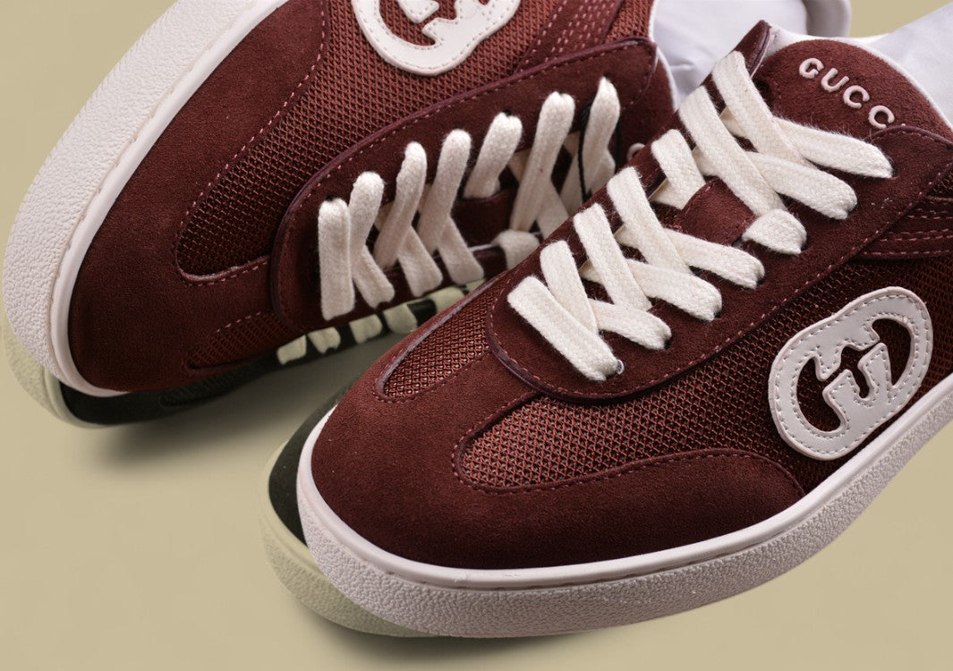 Gucci Burgundy Retro Sneakers Vintage Low-Tops with Bold Contrast Logo