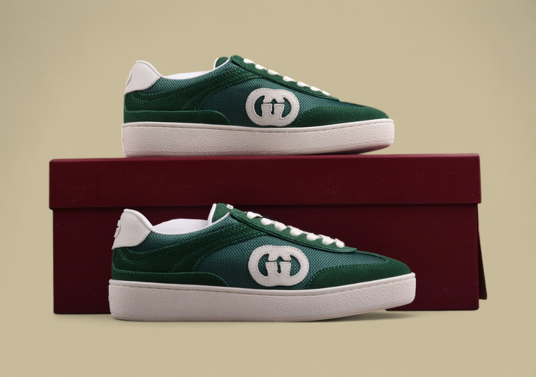 Gucci Green Retro Sneakers Heritage-Inspired Low-Tops with Signature GG Branding