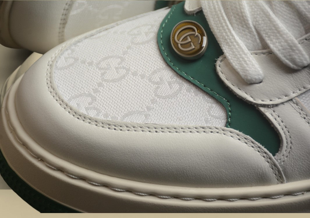 Gucci Platform Web Sneakers White Leather Trainers with Green Stripe and Retro Sole