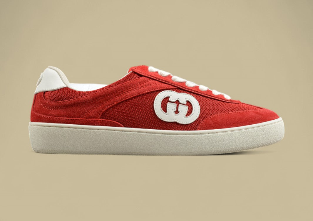 Gucci Retro Red Low-Top Sneakers Vintage Style with Iconic GG Logo