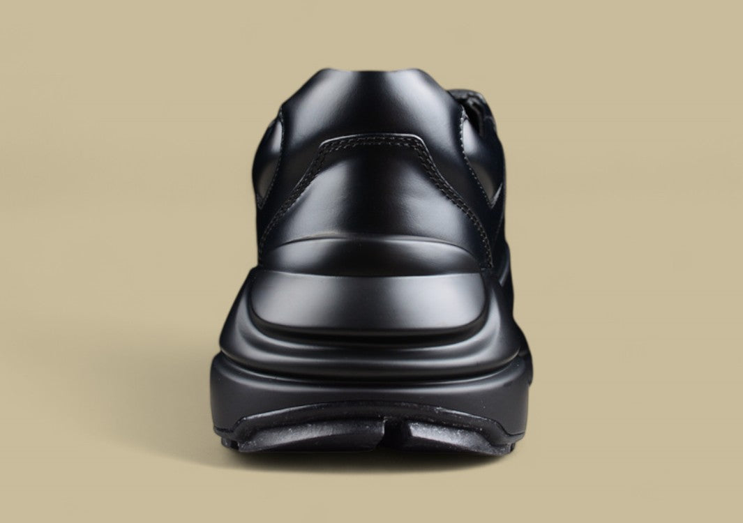 Gucci Rhyton Black Leather Sneakers Chunky Sole Trainers with Oversized White GG Logo