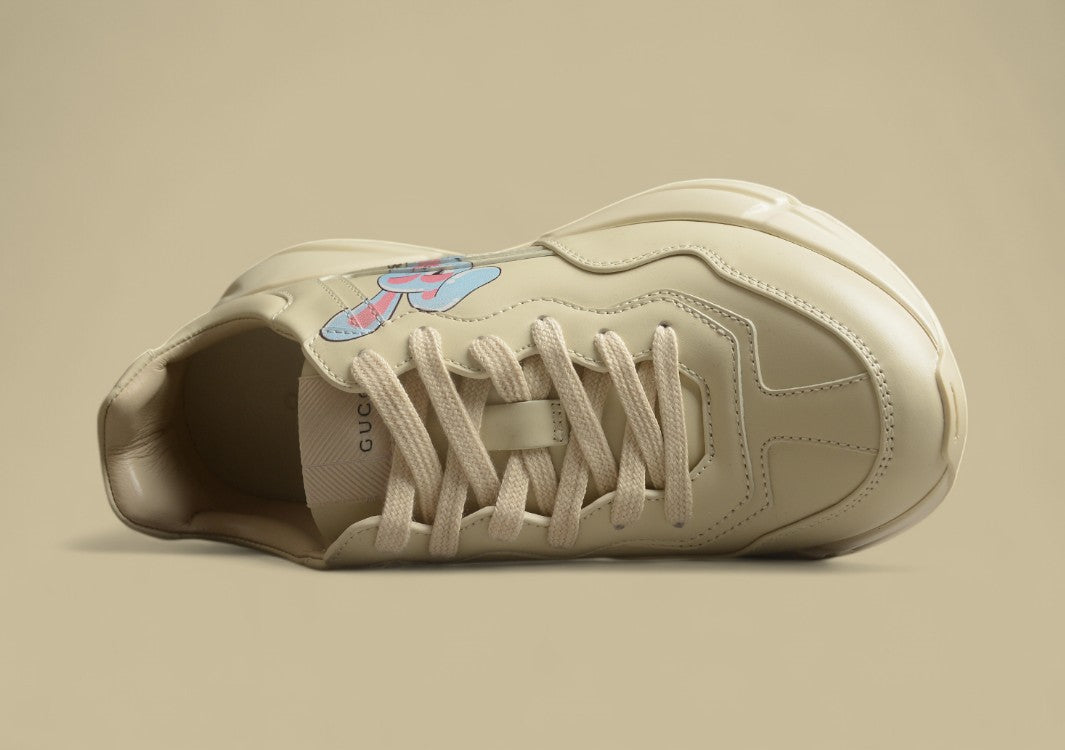 Gucci Rhyton Bunny Sneakers Chunky Cream Leather Trainers with Cartoon Graphic Print