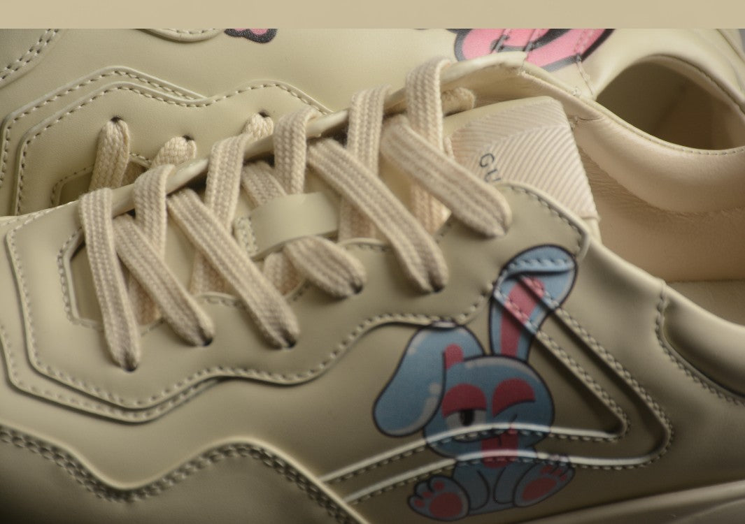 Gucci Rhyton Bunny Sneakers Chunky Cream Leather Trainers with Cartoon Graphic Print