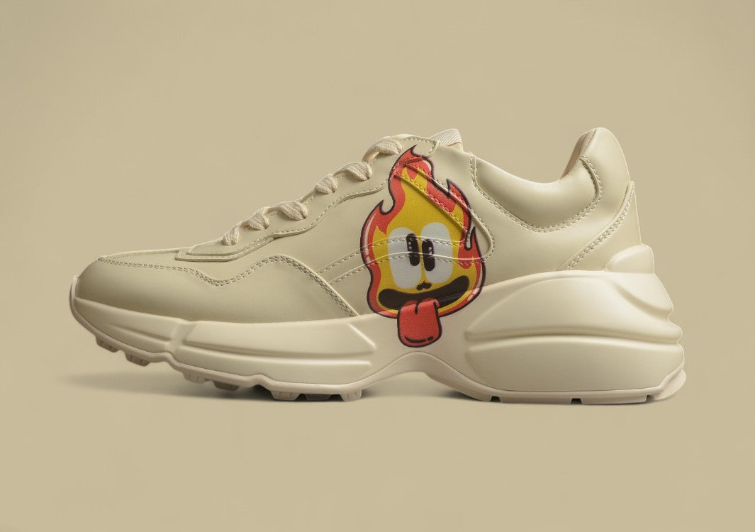 Gucci Rhyton Flame Leather Sneakers Retro Dad-Style Joggers with Vintage Vibe