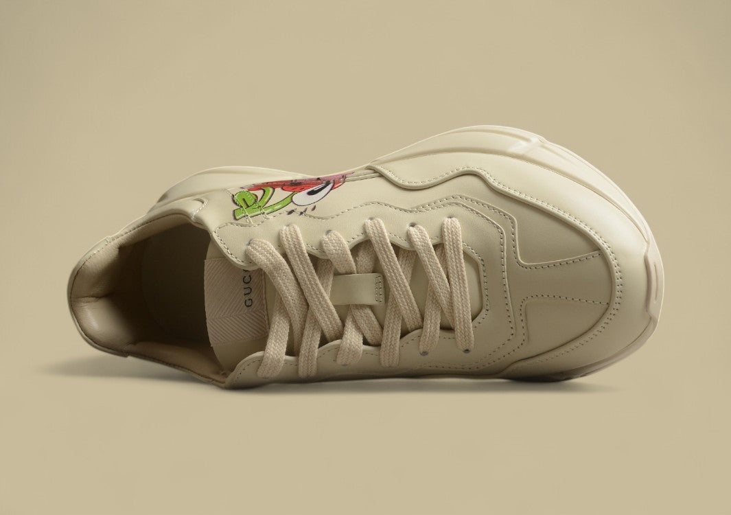 Gucci Rhyton Triple Beige Minimalist Chunky Sole Sneakers in Monochrome Leather