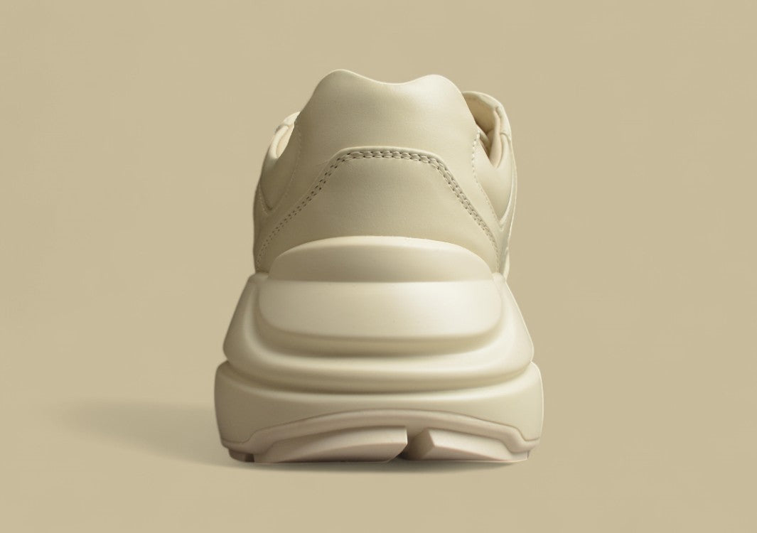 Gucci Rhyton Triple Beige Minimalist Chunky Sole Sneakers in Monochrome Leather