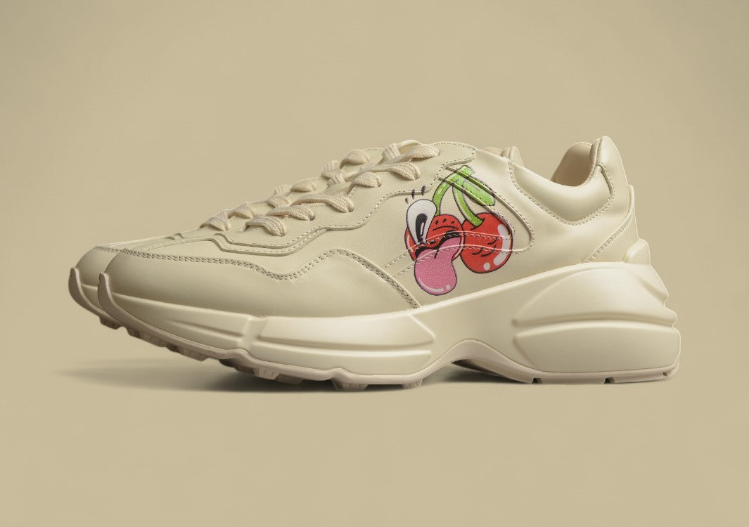 Gucci Rhyton Triple Beige Minimalist Chunky Sole Sneakers in Monochrome Leather