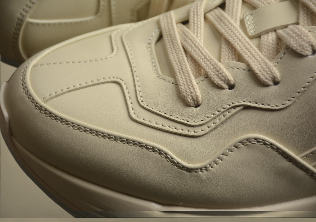 Gucci Rhyton Triple Beige Minimalist Chunky Sole Sneakers in Monochrome Leather