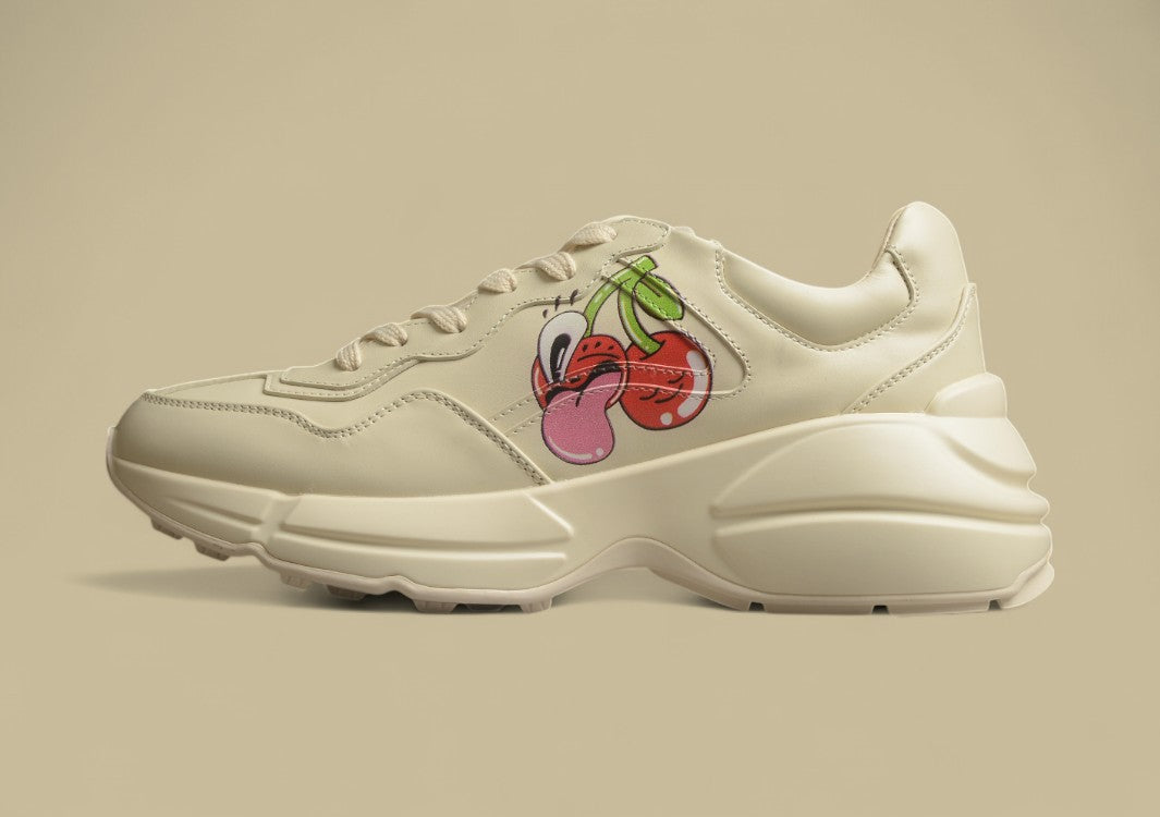 Gucci Rhyton Triple Beige Minimalist Chunky Sole Sneakers in Monochrome Leather