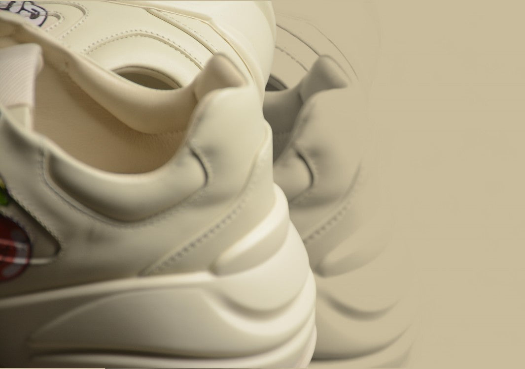 Gucci Rhyton Triple Beige Minimalist Chunky Sole Sneakers in Monochrome Leather