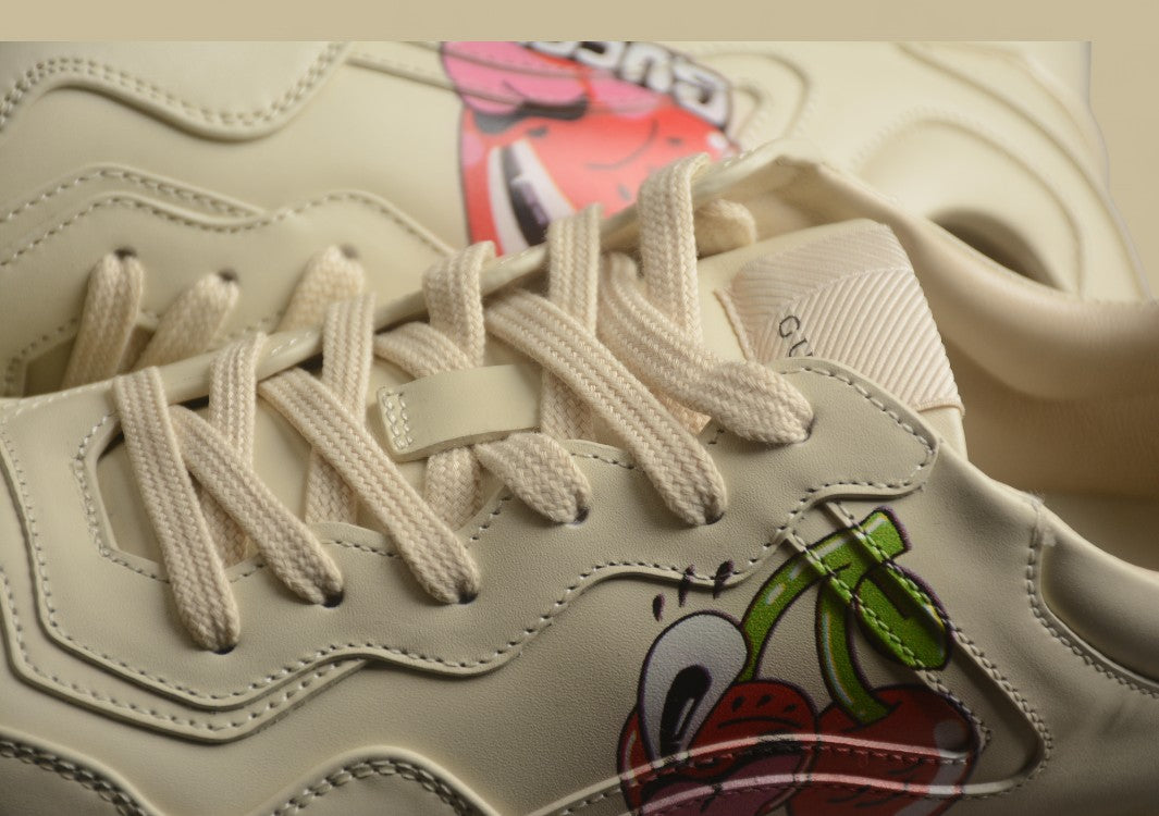 Gucci Rhyton Triple Beige Minimalist Chunky Sole Sneakers in Monochrome Leather