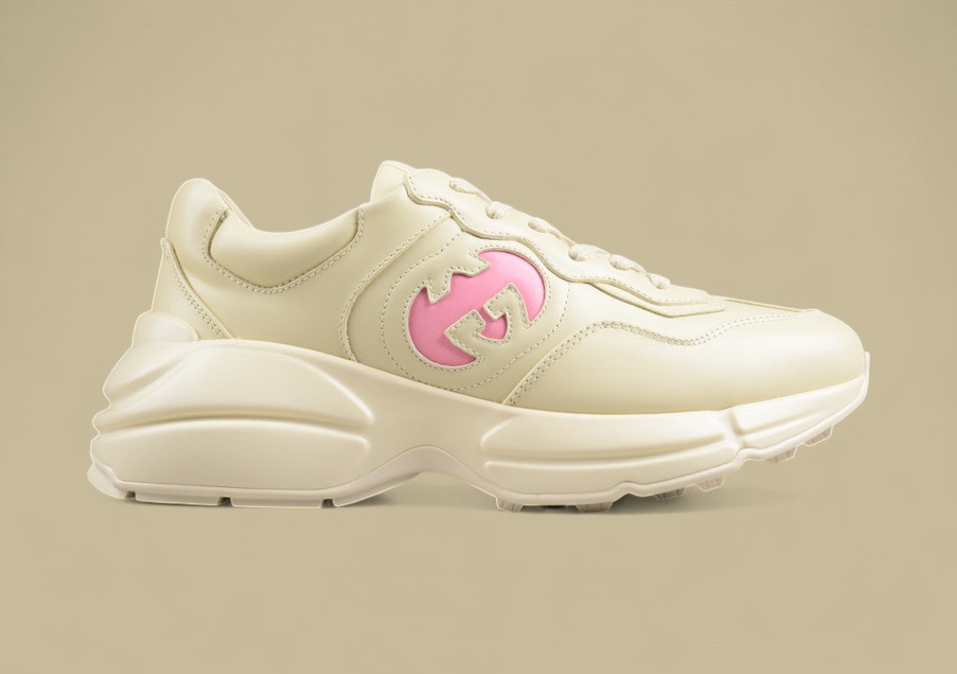 Gucci Rhyton Triple Cream Sneakers Minimalist Chunky Sole Trainers in Monochrome Leather