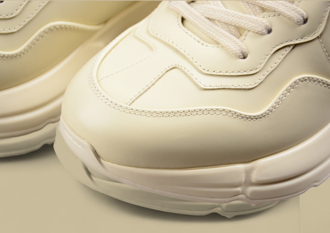 Gucci Rhyton Triple Cream Sneakers Minimalist Chunky Sole Trainers in Monochrome Leather