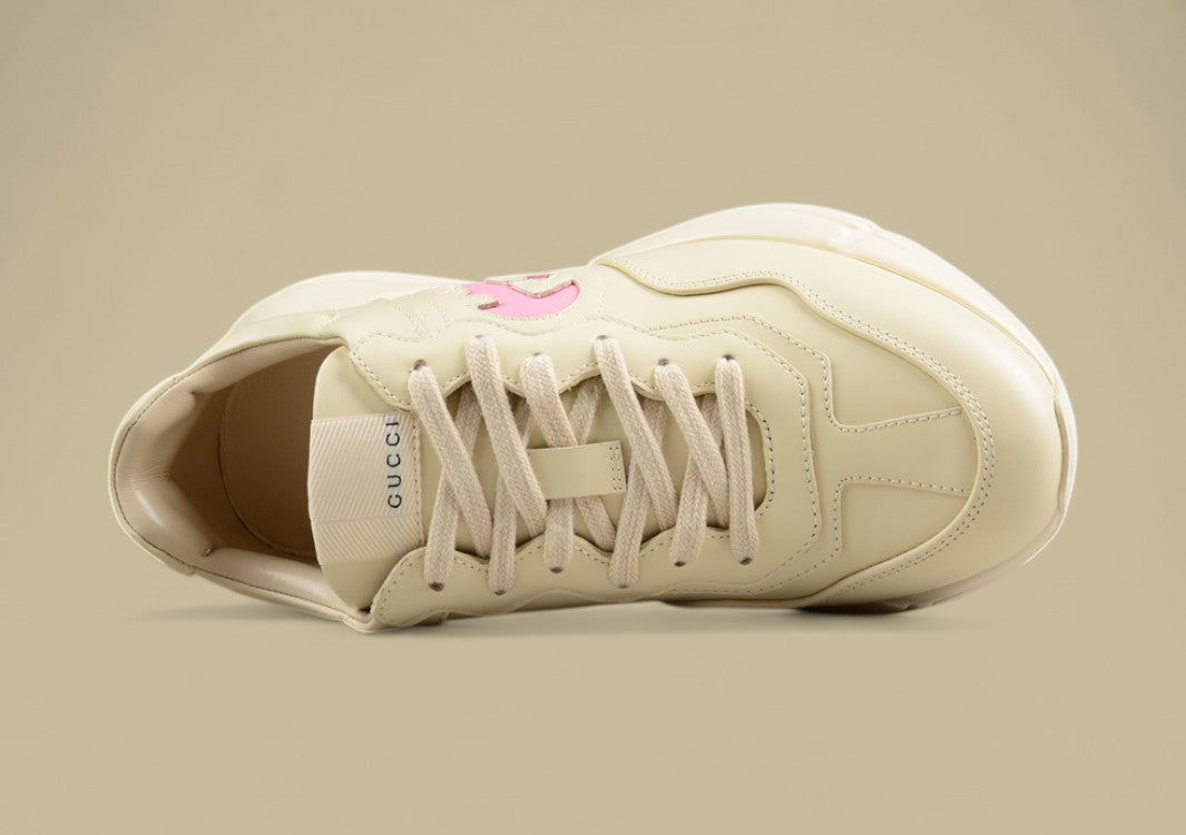 Gucci Rhyton Triple Cream Sneakers Minimalist Chunky Sole Trainers in Monochrome Leather