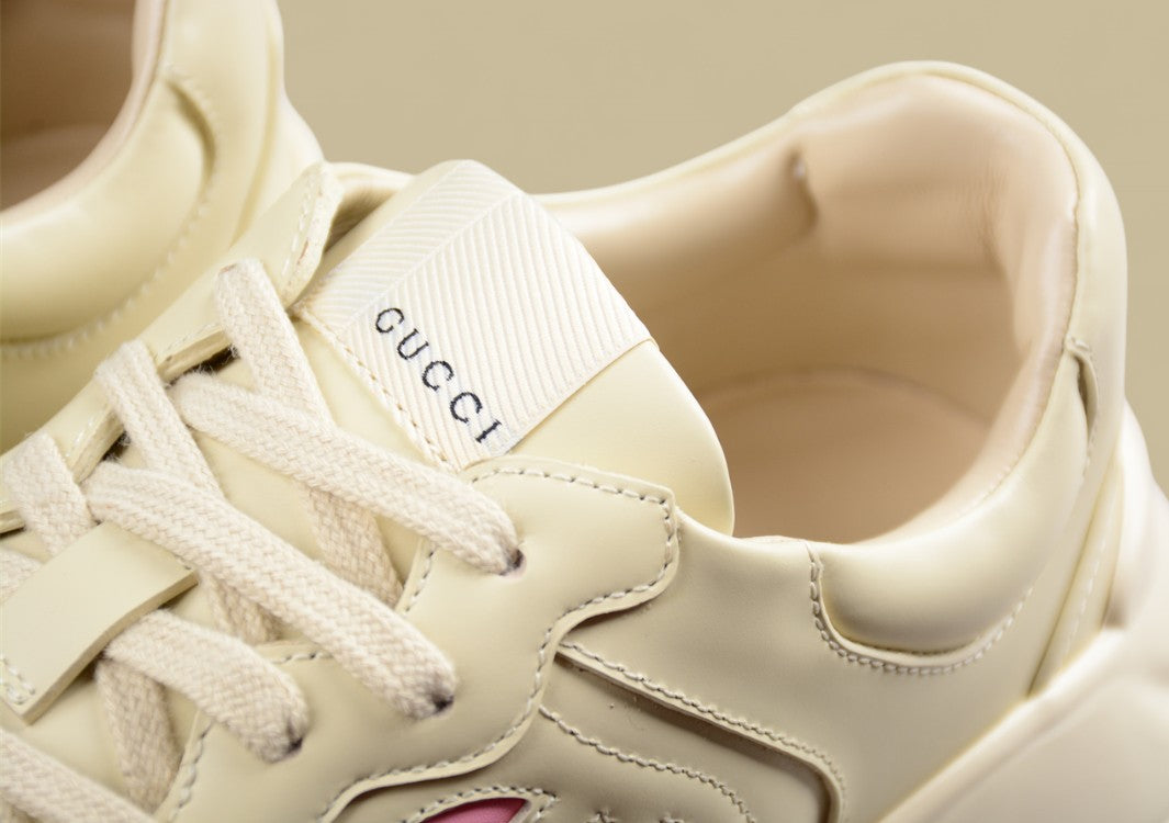 Gucci Rhyton Triple Cream Sneakers Minimalist Chunky Sole Trainers in Monochrome Leather