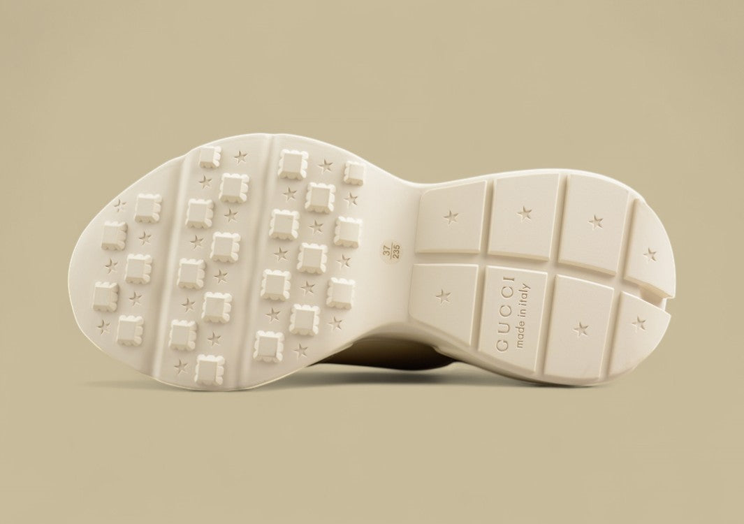 Gucci Rhyton Triple Cream Sneakers Minimalist Chunky Sole Trainers in Monochrome Leather