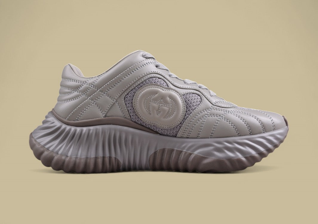 Gucci Run Sneakers Cool Grey Sculpted Sole Trainers with Tonal Mesh and Embossed GG