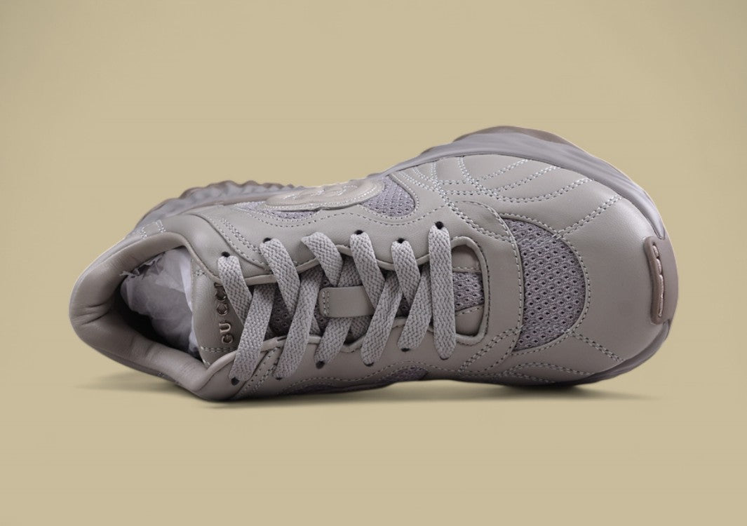 Gucci Run Sneakers Cool Grey Sculpted Sole Trainers with Tonal Mesh and Embossed GG
