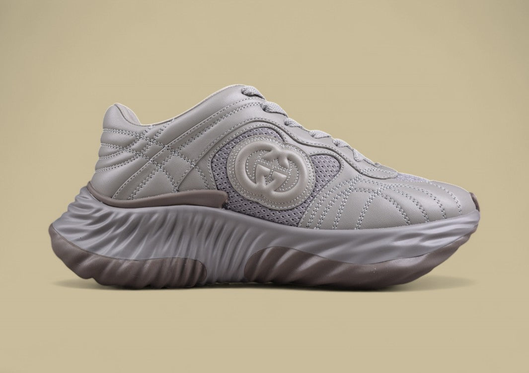 Gucci Run Sneakers Cool Grey Sculpted Sole Trainers with Tonal Mesh and Embossed GG