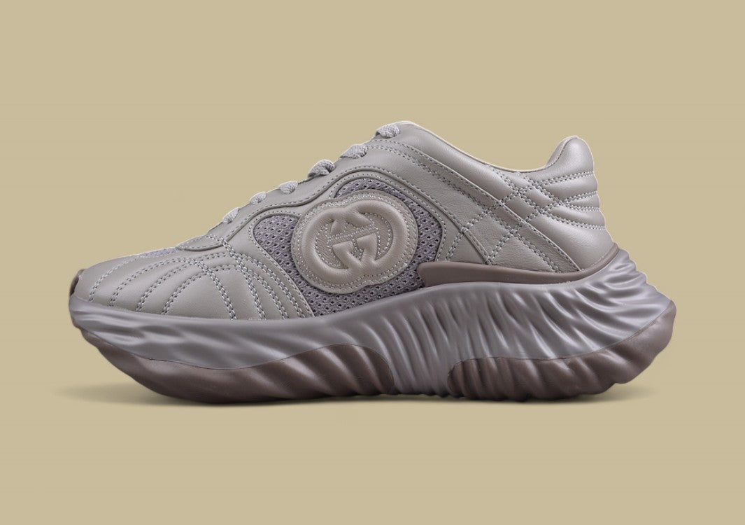 Gucci Run Sneakers Cool Grey Sculpted Sole Trainers with Tonal Mesh and Embossed GG