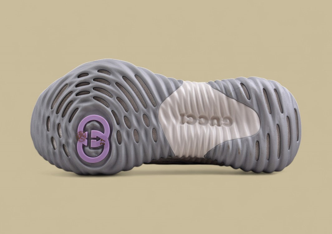 Gucci Run Sneakers Silver & Cream Sculpted Sole Trainers with Embossed GG Detail