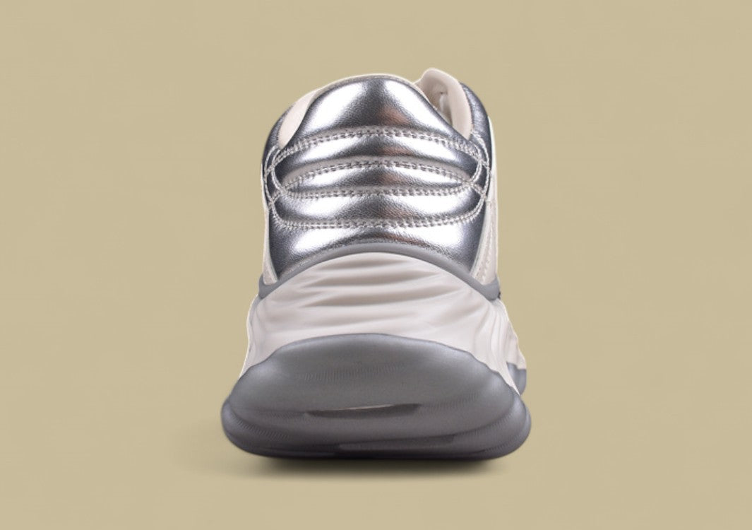 Gucci Run Sneakers Silver & Cream Sculpted Sole Trainers with Embossed GG Detail