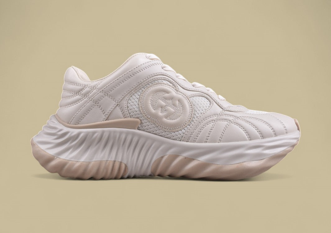 Gucci Run Sneakers Tonal Ivory Sculpted Sole Trainers with Embossed GG
