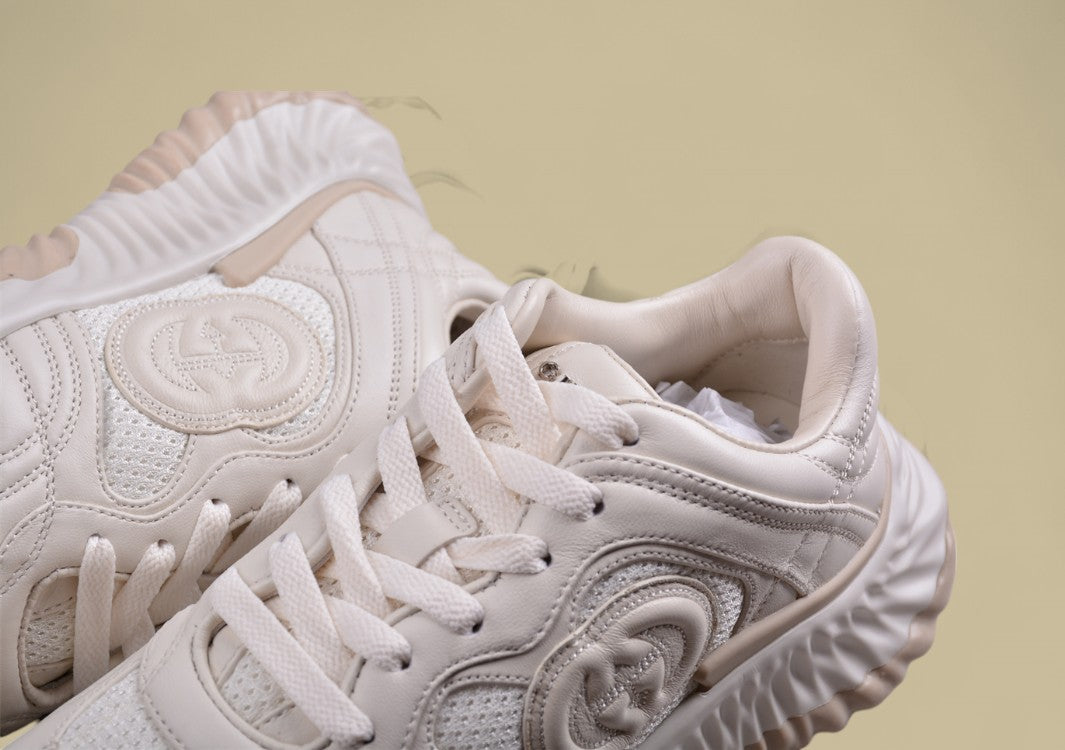 Gucci Run Sneakers Tonal Ivory Sculpted Sole Trainers with Embossed GG
