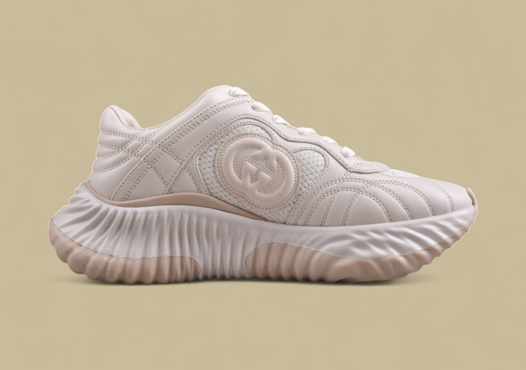 Gucci Run Sneakers Tonal Ivory Sculpted Sole Trainers with Embossed GG