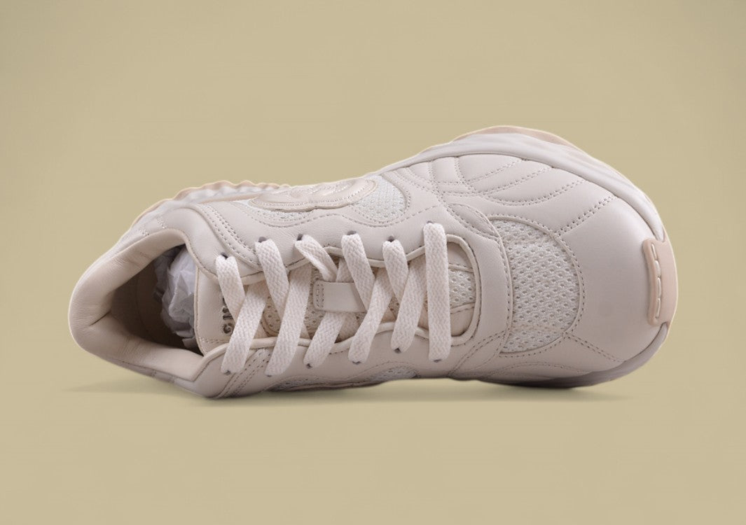Gucci Run Sneakers Tonal Ivory Sculpted Sole Trainers with Embossed GG