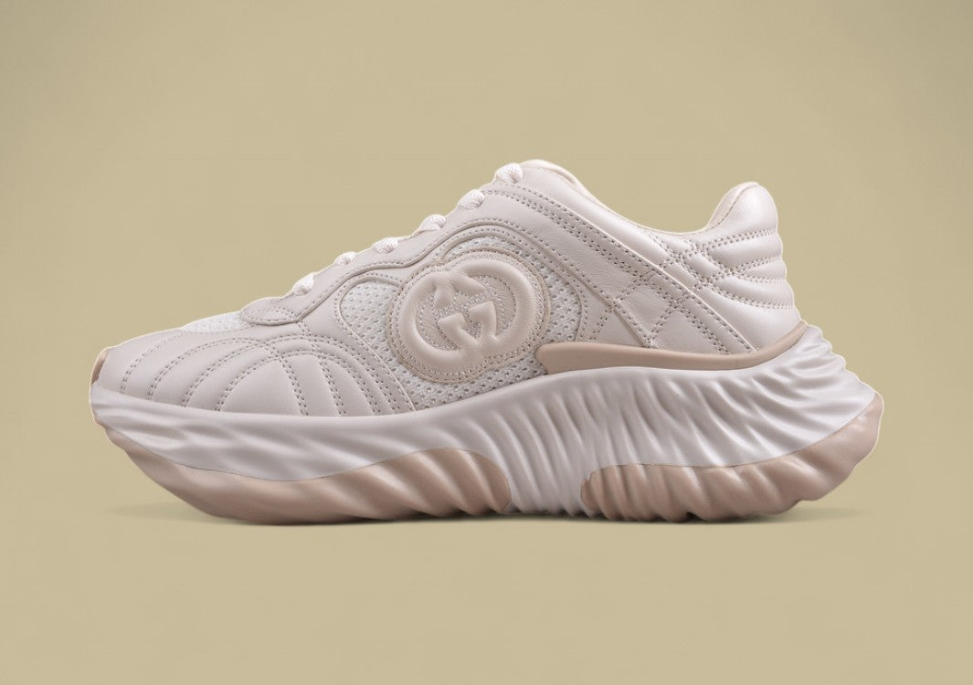 Gucci Run Sneakers Tonal Ivory Sculpted Sole Trainers with Embossed GG