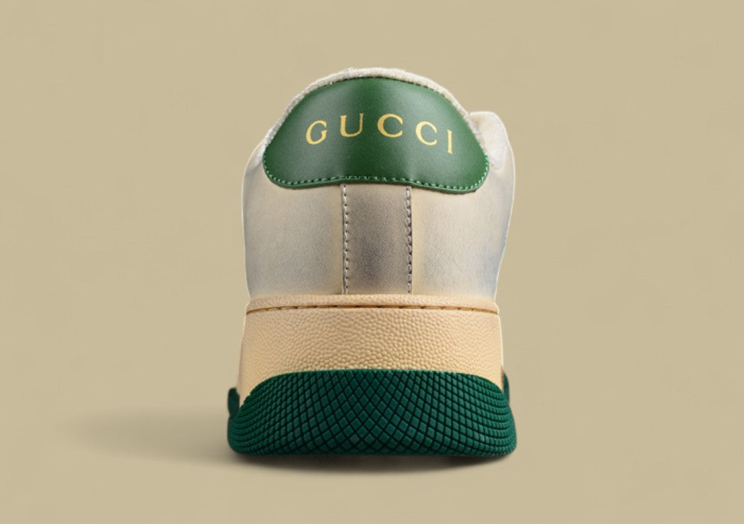 Gucci Screener Heritage Low Vintage White Perforated Leather with Web Stripe & Dual-Tone Laces