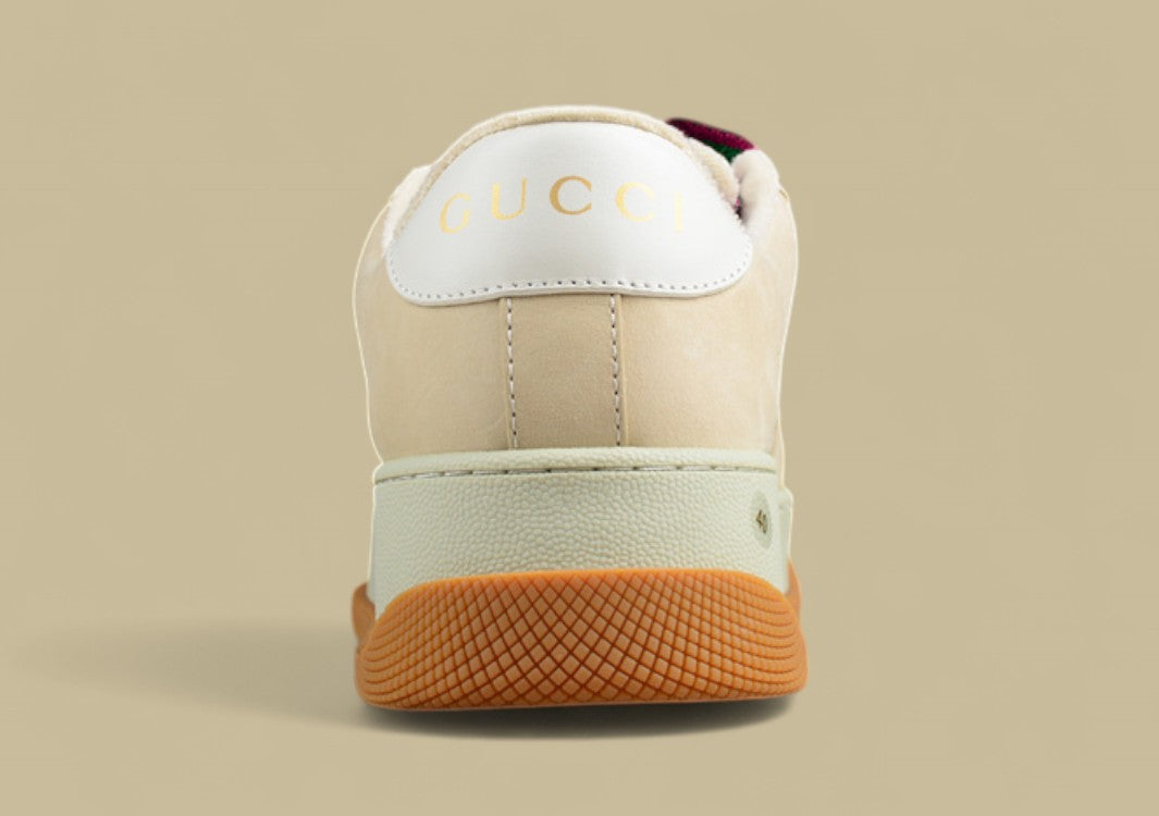 Gucci Screener Retro Low Beige GG Monogram Sneakers with Gum Sole & Twisted Web Laces