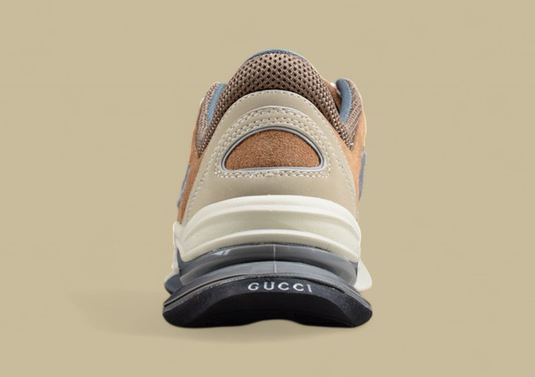 Gucci Screener Velocity Sneakers Earth-Tone Trainers with Mesh, Suede & Embossed GG