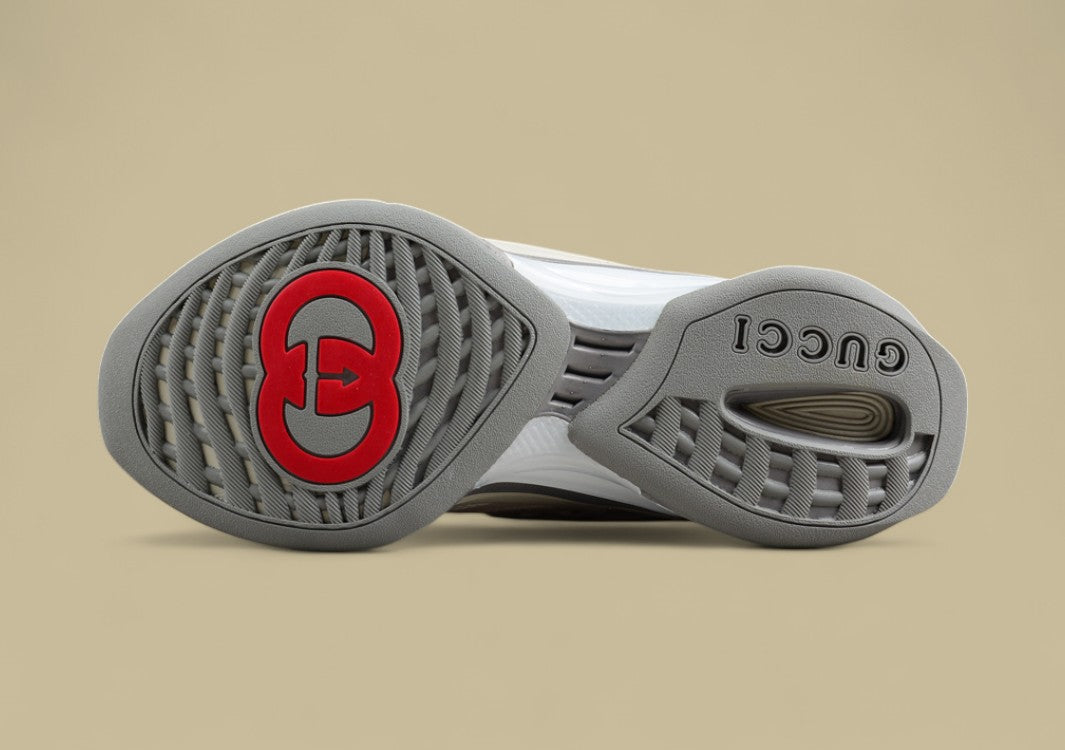 Gucci Screener Velocity Sneakers Monochrome Cream Mesh Trainers with Suede & GG Detailing