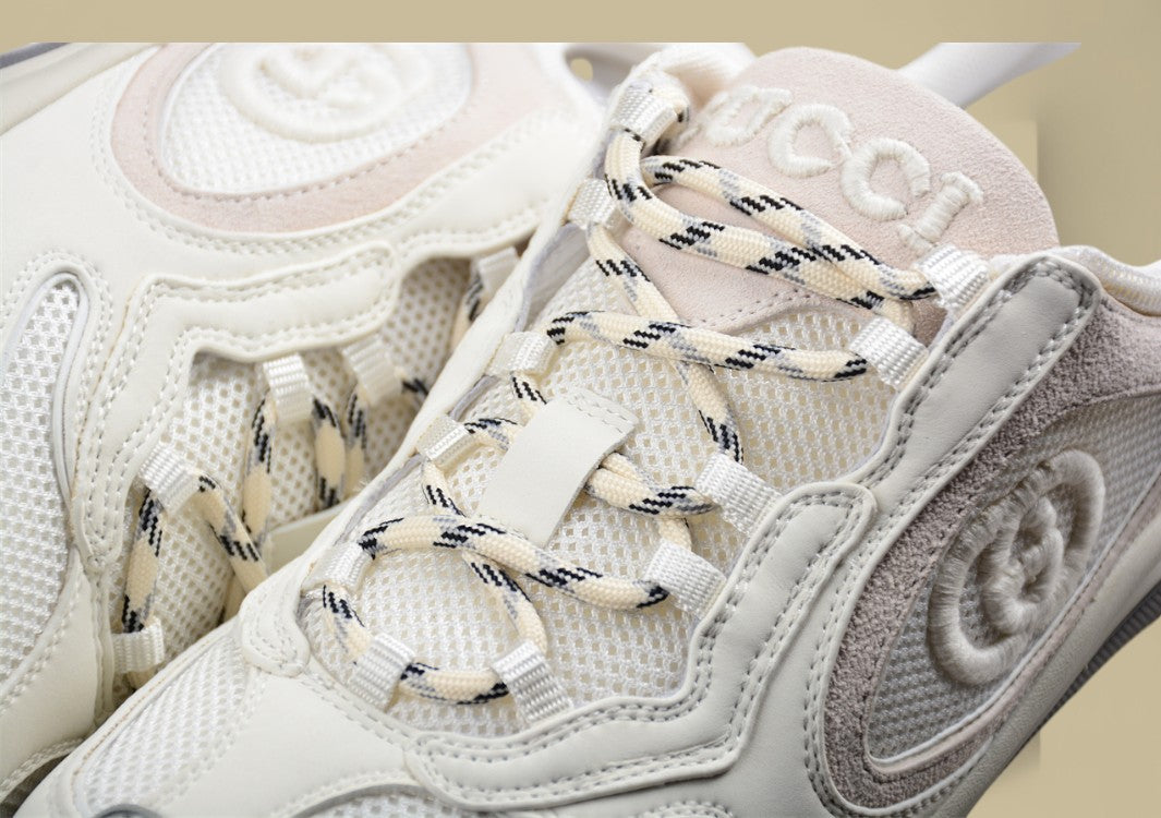 Gucci Screener Velocity Sneakers Monochrome Cream Mesh Trainers with Suede & GG Detailing