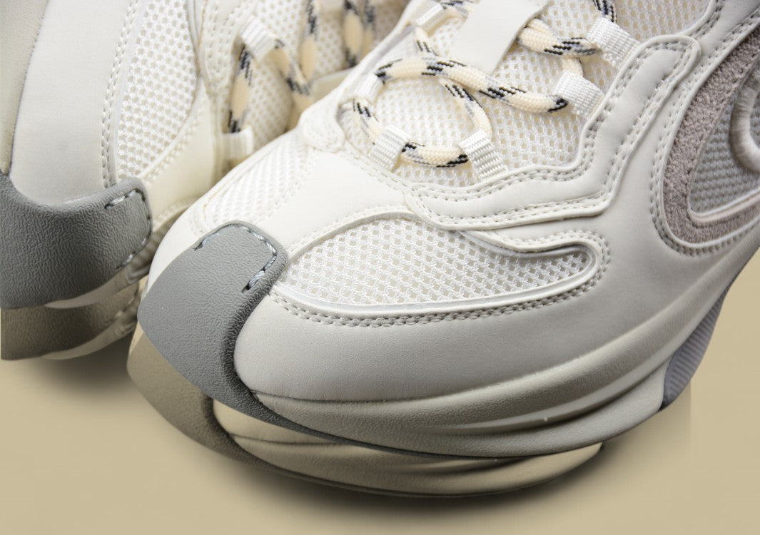 Gucci Screener Velocity Sneakers Monochrome Cream Mesh Trainers with Suede & GG Detailing