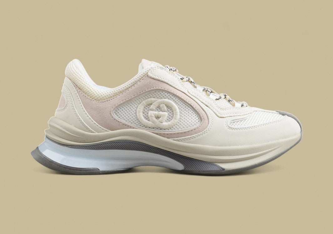 Gucci Screener Velocity Sneakers Monochrome Cream Mesh Trainers with Suede & GG Detailing