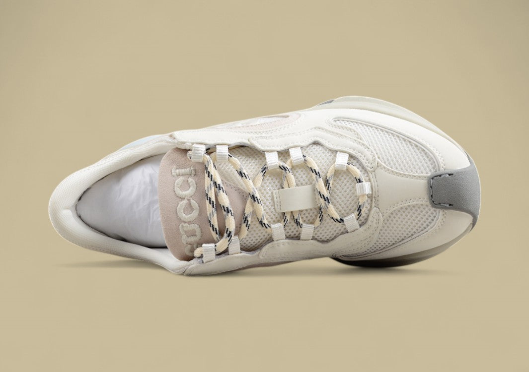 Gucci Screener Velocity Sneakers Monochrome Cream Mesh Trainers with Suede & GG Detailing